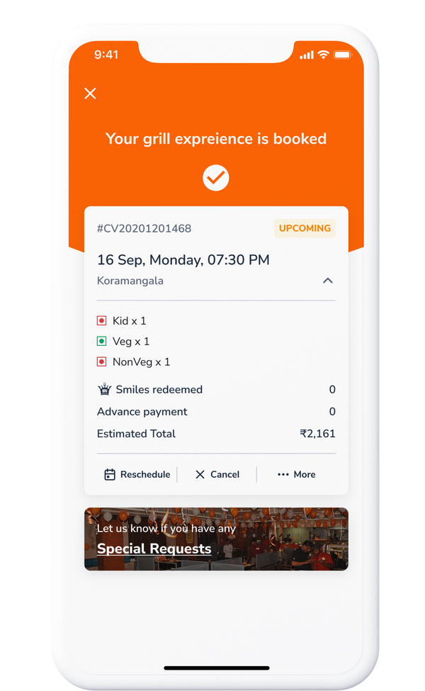 Barbeque Nation app — happiness card screen