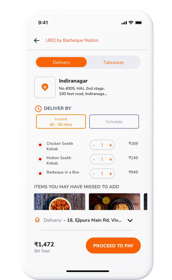 Barbeque Nation app — menu screen