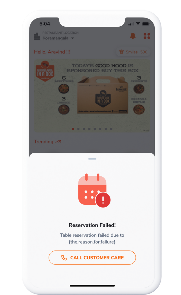 Barbeque Nation app — order screen